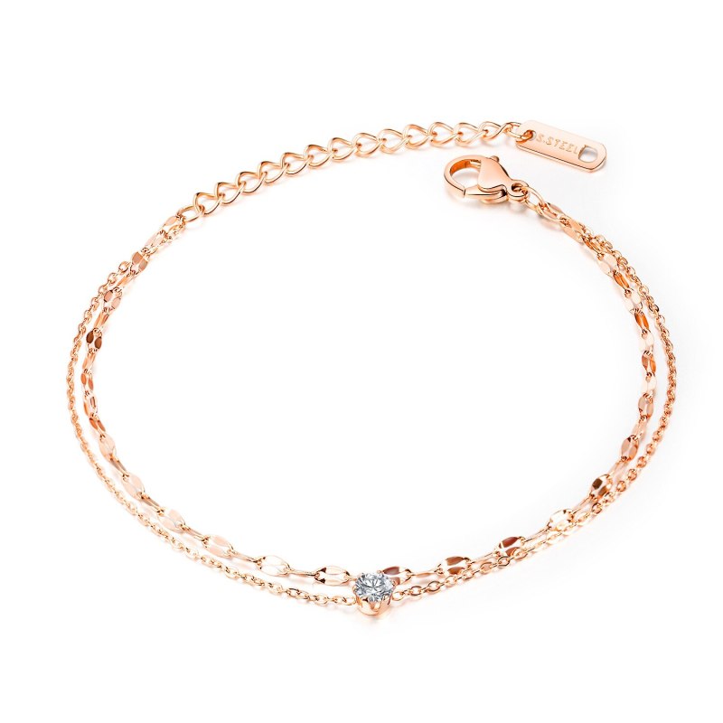 New Japanese and Korean Style Women's Double-layer Titanium Steel Inlaid Diamond Chain Wholesale Foot Accessories Gb110