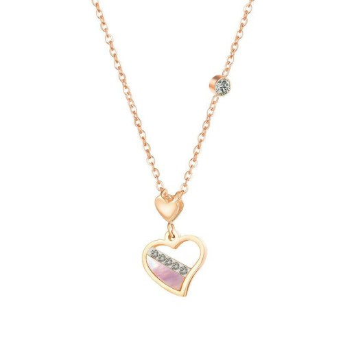 Korean Fashion New Love Mother-of-pearl Necklace Female Titanium Steel Rose Gold Heart Studded Clavicle Chain Pendant Gb1717