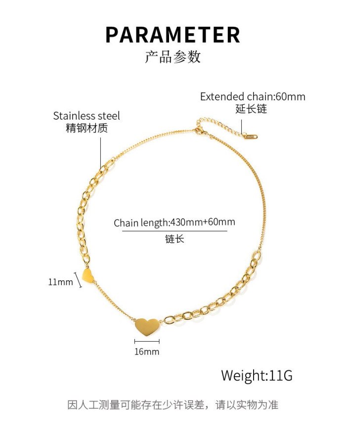 Korean Fashion Joker Titanium Steel Necklace Ladies Ins Temperament Love Clavicle Chain Pendant Gb1728