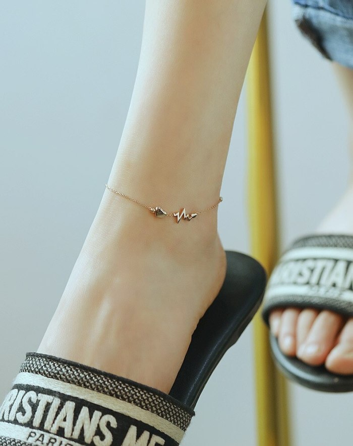 Korean Version of The New Electrocardiograph Love Foot Chain Ins Fashion 100 Tie Sen Titanium Steel Foot Chain Gb113