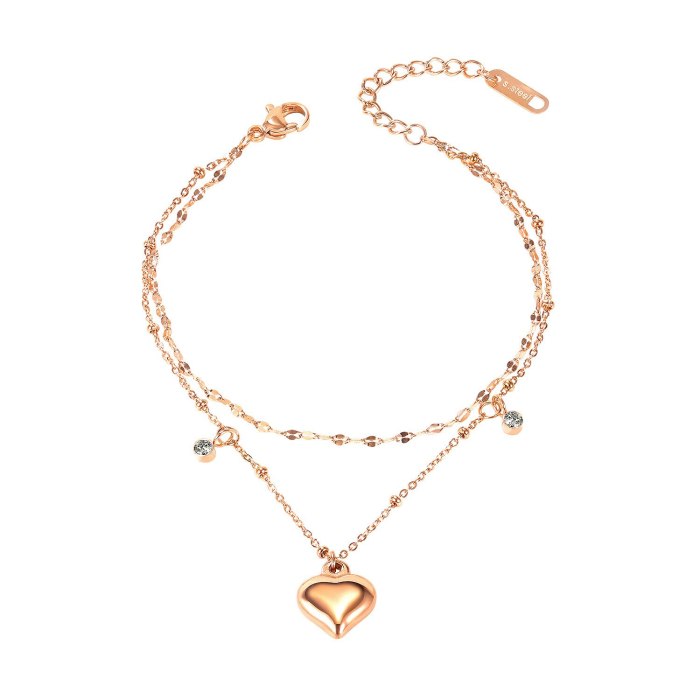 Korean Version of Simple Fashion Double-layer Love Titanium Steel Bracelet Female Sweet Peach Heart Student Honey String Gb1104