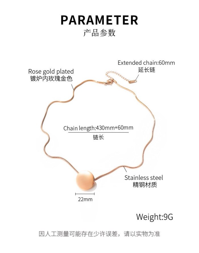 Europe and The United States Simple Rose Gold-plated Small Round Titanium Steel Pendant Women's Necklace To Send Gb1758