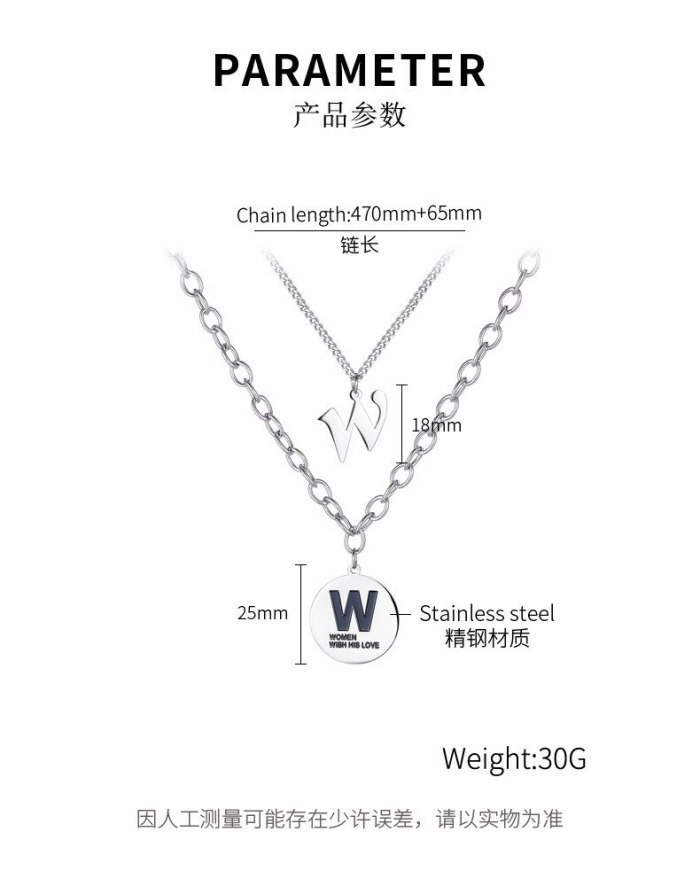 Korean Version Trend Letter W Double Chain Lady Titanium Steel Necklace Collarbone Chain Pendant Gb1788