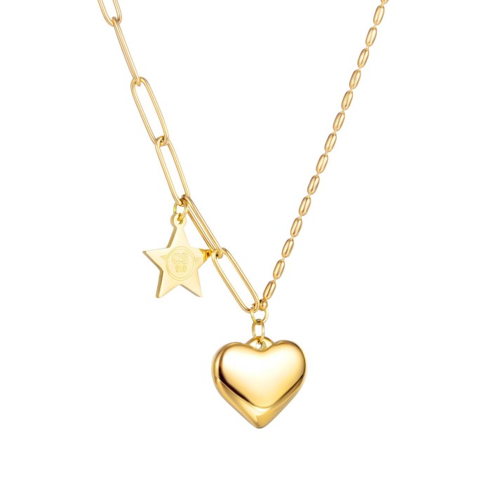 Ins Fashion Retro Love Necklace Female Heart-shaped Titanium Steel Chain Pendant Necklace Gb1774
