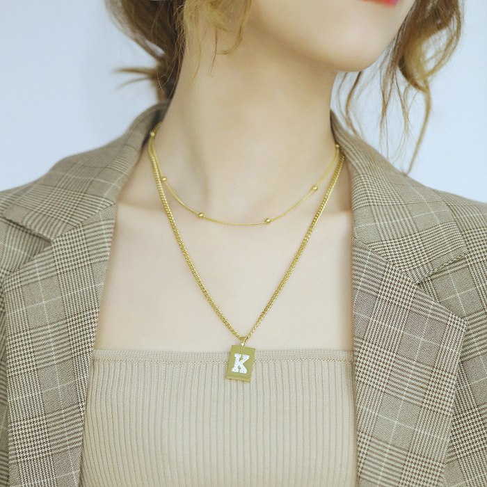 Japanese and Korean Fashion Square Letter K Necklace Women's Titanium Steel Plated Rose Gold Clavicle Chain Pendant Gb1775