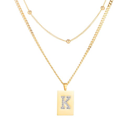 Japanese and Korean Fashion Square Letter K Necklace Women's Titanium Steel Plated Rose Gold Clavicle Chain Pendant Gb1775