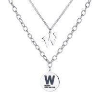 Korean Version Trend Letter W Double Chain Lady Titanium Steel Necklace Collarbone Chain Pendant Gb1788