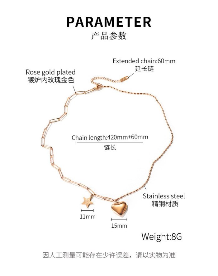 Ins Fashion Retro Love Necklace Female Heart-shaped Titanium Steel Chain Pendant Necklace Gb1774