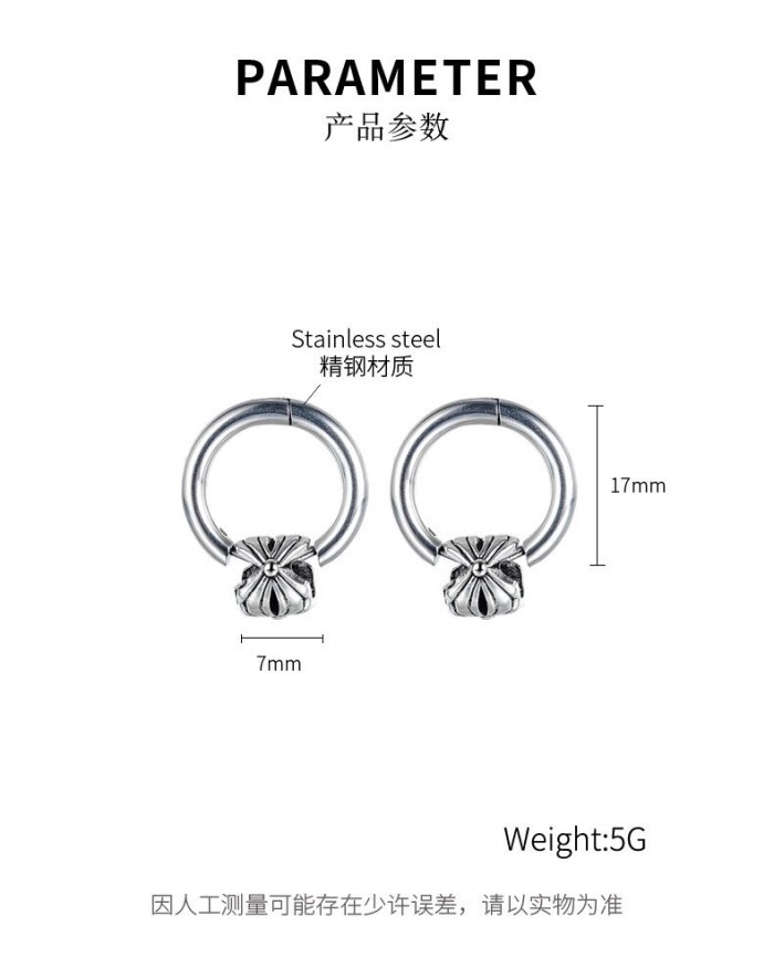 New Stainless Steel Stud Earrings Personality Retro Flower Titanium Steel Men's Earrings Gb631