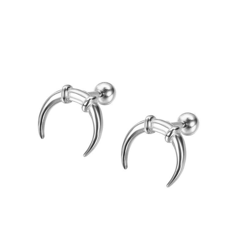 Korean Creative Moon Ox Horn Titanium Steel Stud Earrings and Earrings for Men Gb645