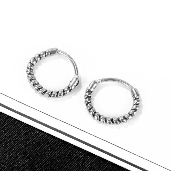 New Retro Winding Curved Men's Titanium Steel Stud Earrings Earrings 100-piece Geometric Earrings Wholesale Gb637