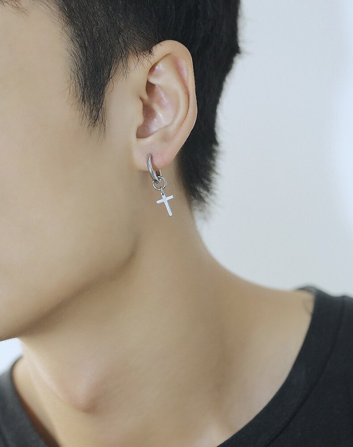 Stainless Steel Stud Earrings Wholesale Minimalist Personality Men's Titanium Steel Cross Earrings Jewelry Gb644