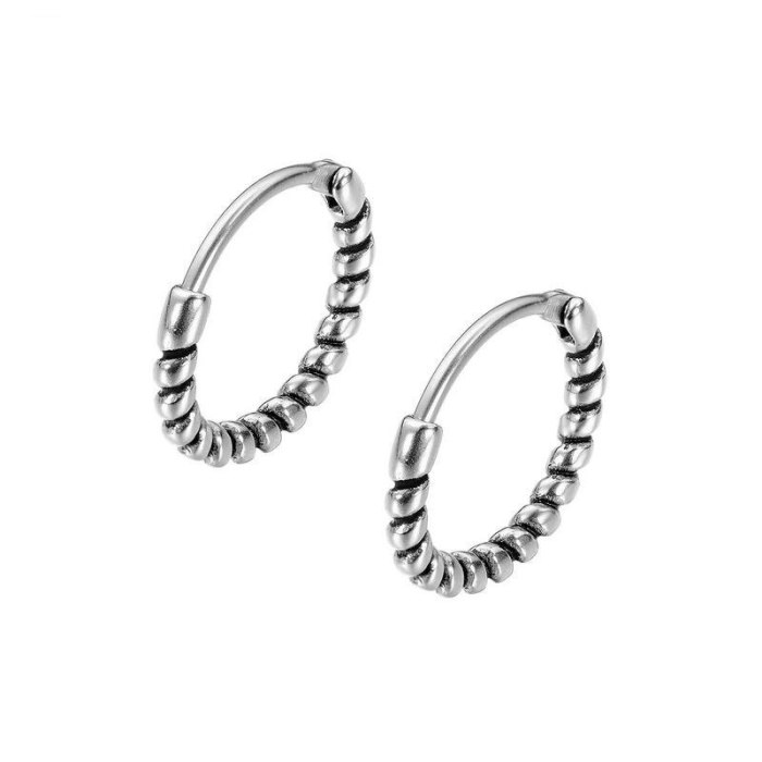 New Retro Winding Curved Men's Titanium Steel Stud Earrings Earrings 100-piece Geometric Earrings Wholesale Gb637