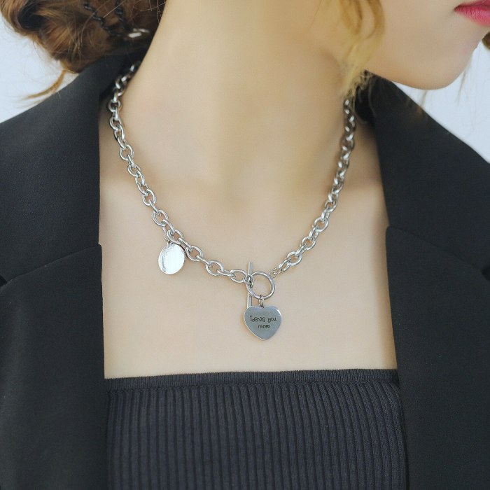 Japanese and Korean Fashion Chain Wholesale Fashion 100 Love Round Brand Lady Titanium Steel Necklace Jewelry Gb1778