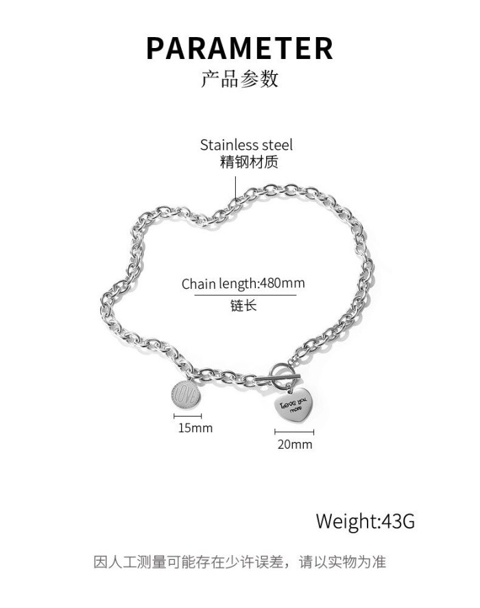 Japanese and Korean Fashion Chain Wholesale Fashion 100 Love Round Brand Lady Titanium Steel Necklace Jewelry Gb1778