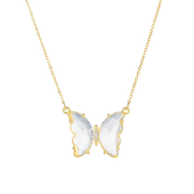 Korean Creative Small Fresh Chain Girl Crystal Diamond Pendant Personality Versatile Titanium Steel Butterfly Necklace Gb015