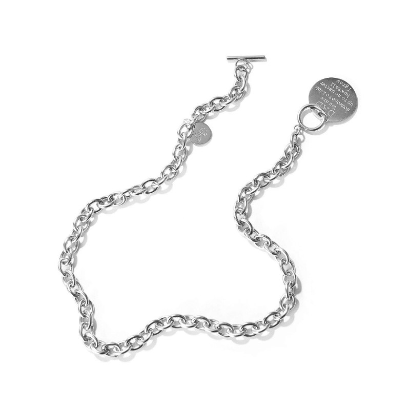 Korean Popular Jewelry Disc Lettering Ladies Titanium Steel Necklace Wholesale GB1780