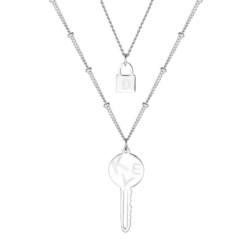 Japanese and Korean New Fashion Key Lock Lock Women's Double Titanium Steel Necklace Wholesale GB1791