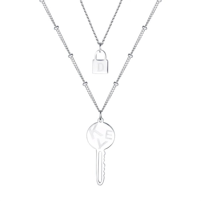 Japanese and Korean New Fashion Key Lock Lock Women's Double Titanium Steel Necklace Wholesale GB1791