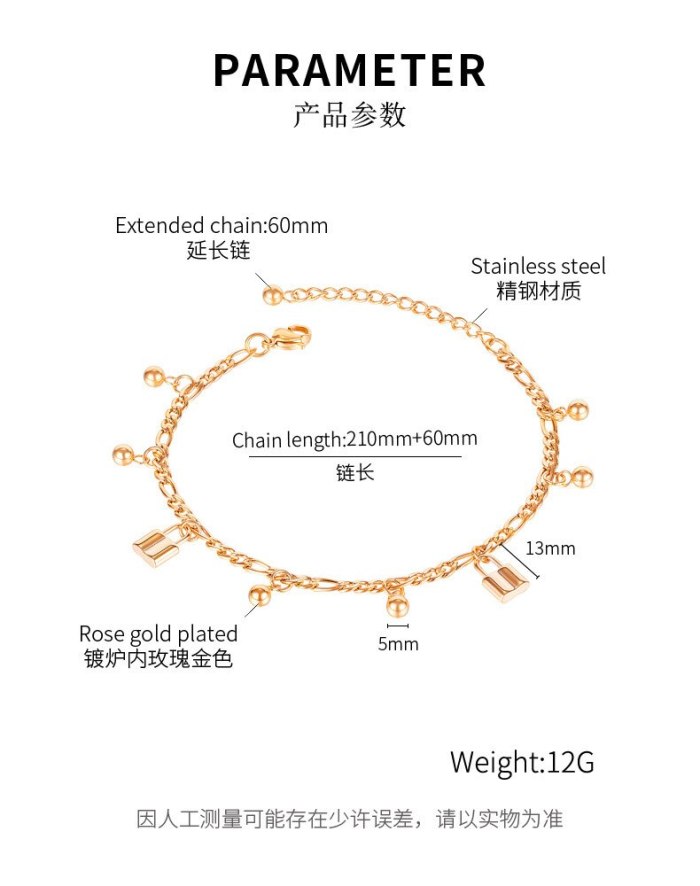 Japan and South Korea Small Clear Fashion Joker Ball Lock Ladies Titanium Steel Anklet Plated Rose Gold Jewelry Wholesale Gb121