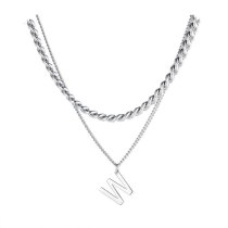 Japanese and Korean Double-layer Titanium Steel Necklace Female Fashion Personality Letter W Pendant Clavicle Chain Gb1787