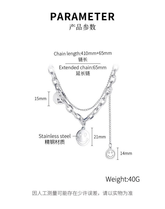 Japanese-Korean Smiling Face Titanium Necklace Female Round Neck Chain Wholesale Gb1783
