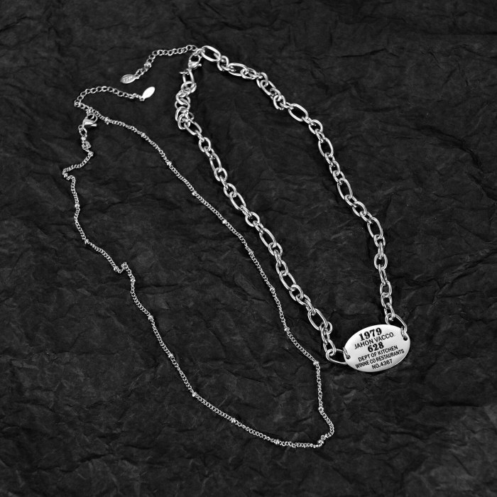 Ins Double Chain Titanium Steel Necklace Fashion Personality Square Brand Pendant Clavicle Chain Gb1786