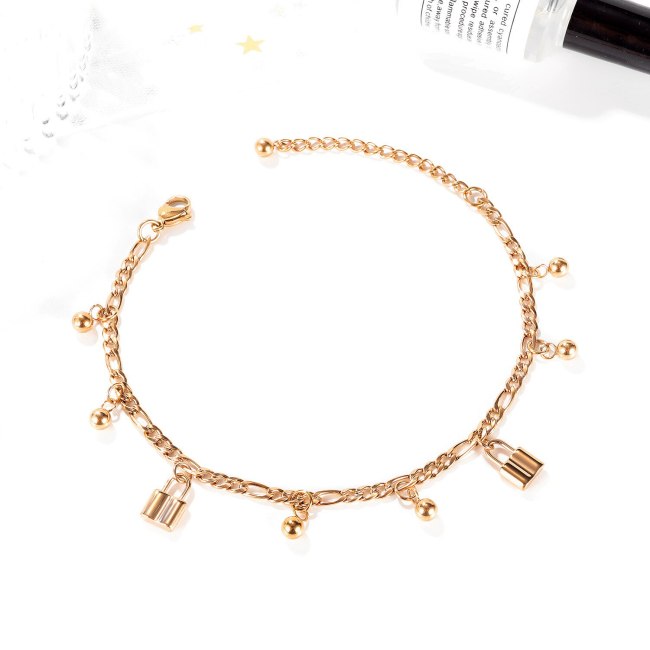Japan and South Korea Small Clear Fashion Joker Ball Lock Ladies Titanium Steel Anklet Plated Rose Gold Jewelry Wholesale Gb121
