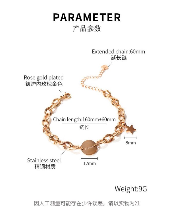 Han Version of The Trend 100 Round Star Pendant Lady Titanium Bracelet Personality Smiling Face Jewelry Gb1112