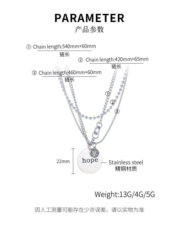 Japan and South Korea Classic Wafer Ladies Titanium Steel Portrait Multilayer Necklace Gb1793