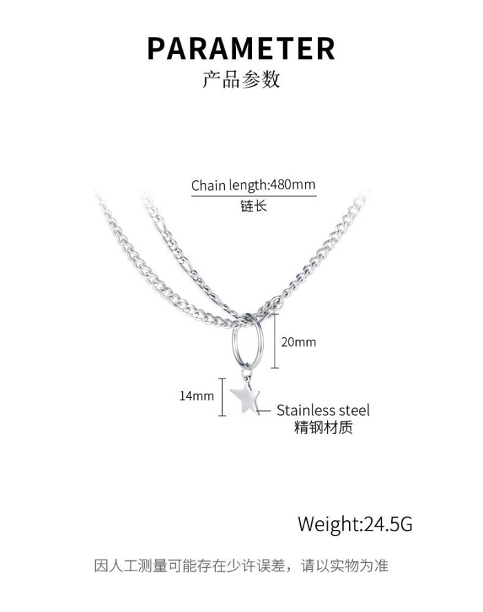 New Classic Personality Doughnout Five Corner Star Double Chain Collar Chain Lady Titanium Necklace Gb1794