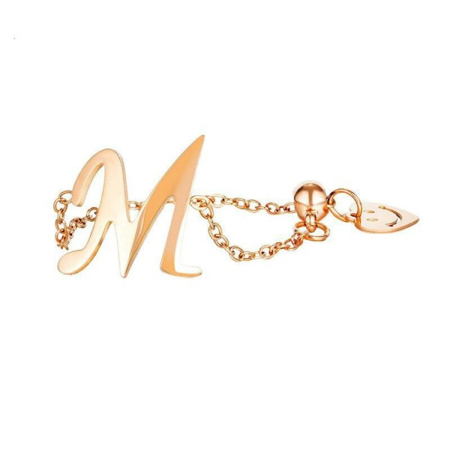 Korea Street Photo Accessories Wholesale Fashion Peach Heart Smile Letter M Titanium Steel Chain Adjustable Ring Female Gb699