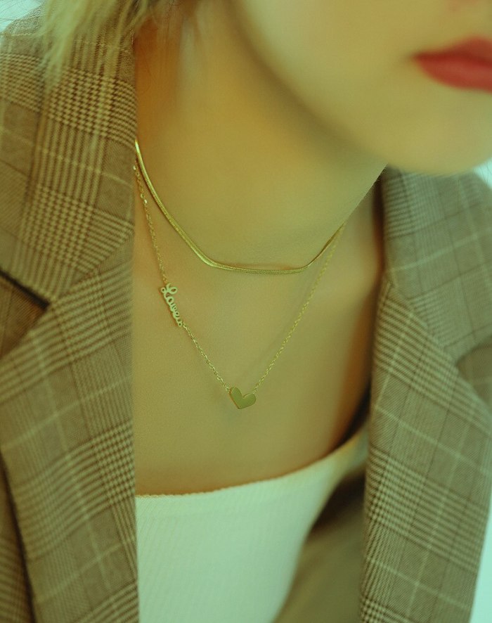 Korean Version Love Love Double Titanium Necklace Women Ins 100 Personality Collarbone Neck Chain Gb1709