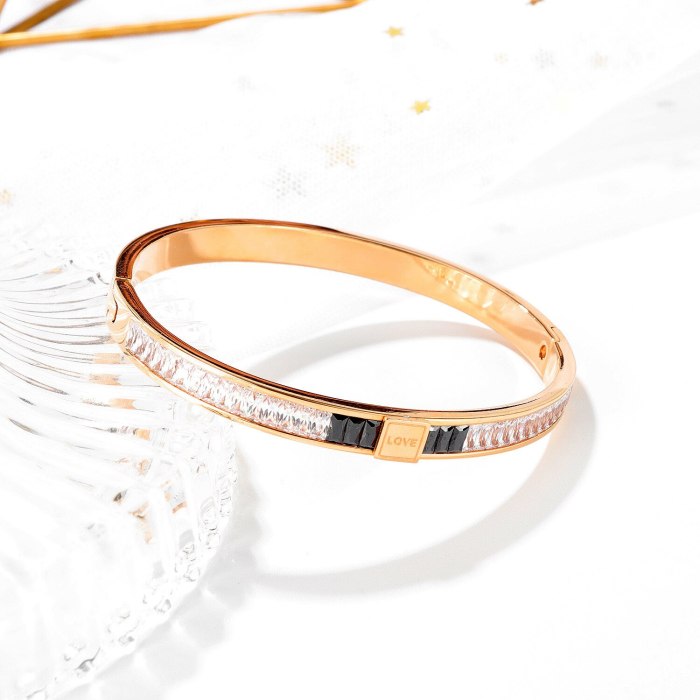 Japanese and Korean Simple Diamond Plated Rose Gold Titanium Steel Bracelet Women's Fashion Versatile Love Jewelry Gb974