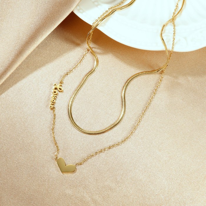 Korean Version Love Love Double Titanium Necklace Women Ins 100 Personality Collarbone Neck Chain Gb1709