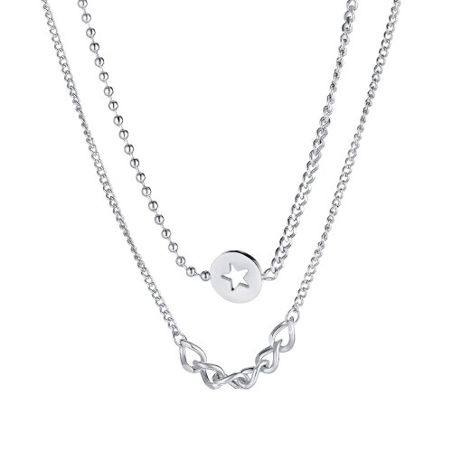 Korean Version of Ins Female Clavicle Chain Neck Chain Joker Double Stars Splicing Titanium Steel Necklace Gb1711