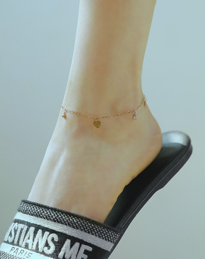 European Fashion Rose Gold Plated Foot Ornament Ins Summer Joker Heart-shaped Smiling Face Titanium Steel Anklet Gb115