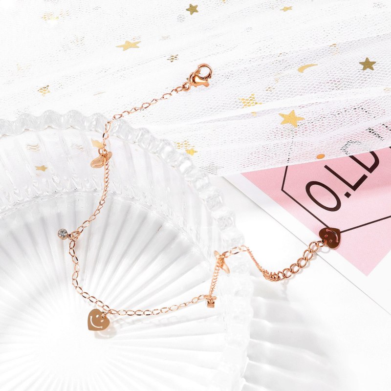 European Fashion Rose Gold Plated Foot Ornament Ins Summer Joker Heart-shaped Smiling Face Titanium Steel Anklet Gb115