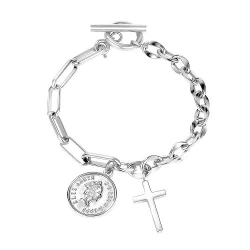 Korean Version of Ins Retro Cross Bracelet Simple Human Like Coins Titanium Steel Bracelet Gb1097