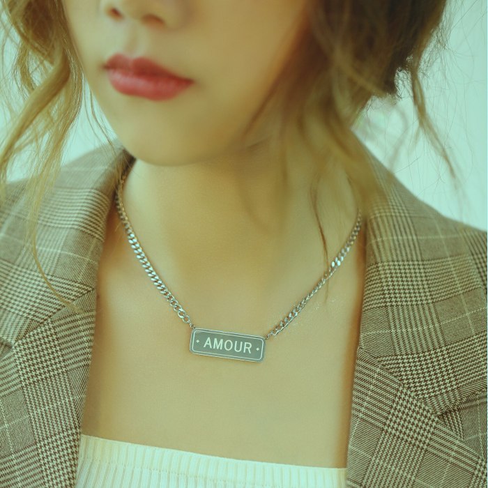 Korean version of INS lucky titanium steel necklace female letter necklace for girlfriend gb1710