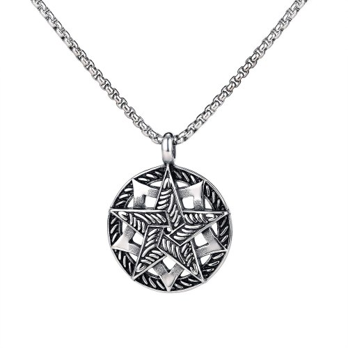 Titanium Steel Retro Five Pointed Star Necklace Male Trend Street Hip Hop Student Pendant Accessories Gb1723