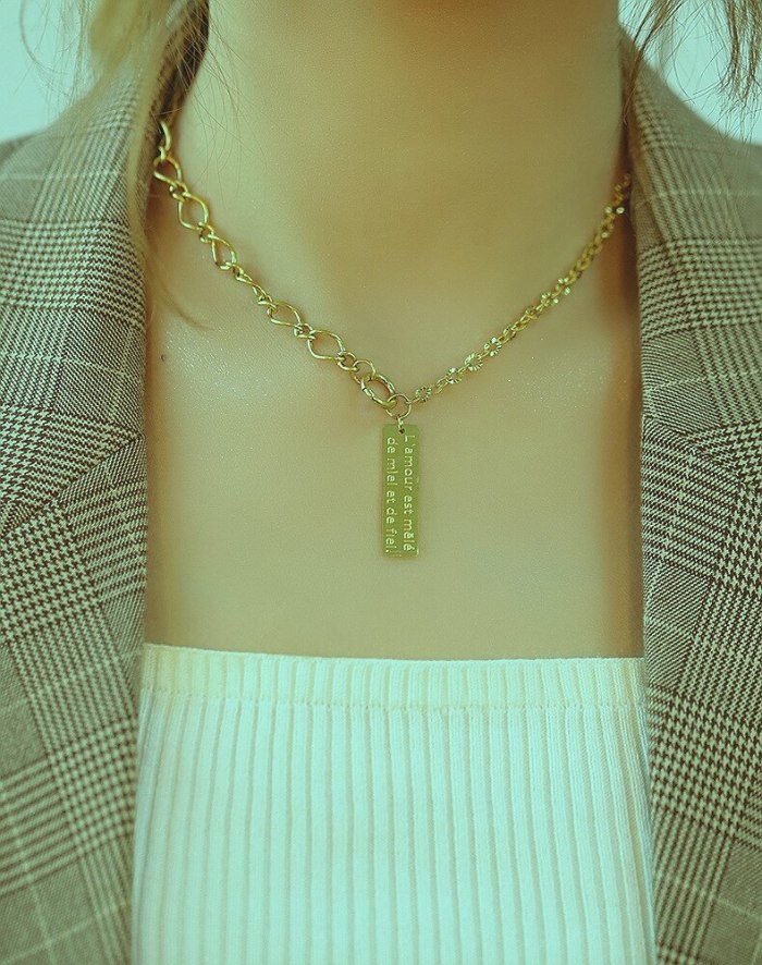 Ins Jane Geometry Rectangular Titanium Steel Necklace Women's Fashion 100-set Collarbone Chain Pendant Gb1706