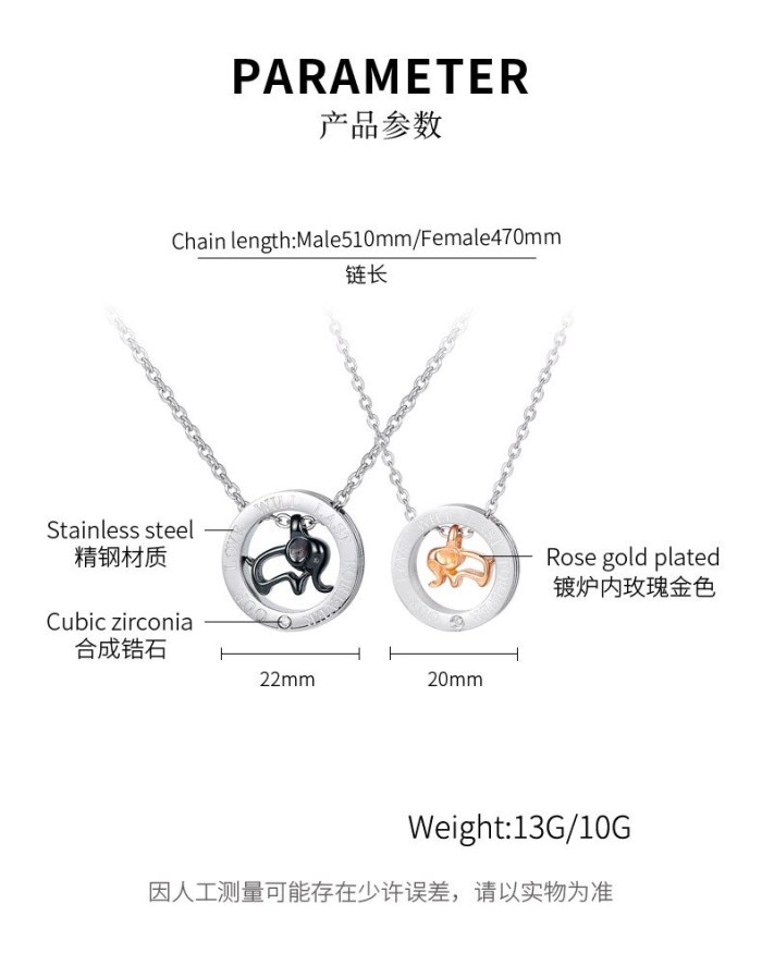 Japanese and Korean Style, Elephant Lovers, Titanium Steel Necklace, Personality Trend, Male and Female Pendant Gb1729