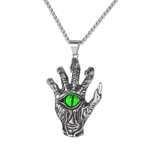 European and American Hip-hop Titanium Steel Devil's Hand Retro Domineering Men's Skeleton Green Eyeball Pendant Gb1829