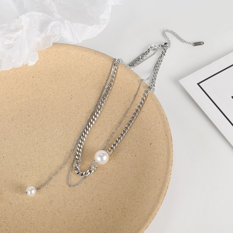 Han Version Double-layer Titanium Diamond Necklace Women Fashion 100 Collarbone Chain Gb1800