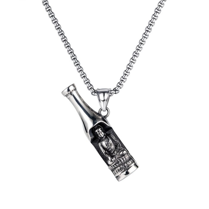 European Classic Retro Buddha Wine Bottle Pendant Men's Titanium Steel Necklace Creative Bottle Opener Jewelry Gb1811