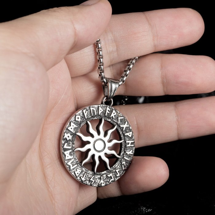 European and American Retro Circle Sun Flower Titanium Steel Men's Necklace Lettering Pendant Jewelry Gb1814