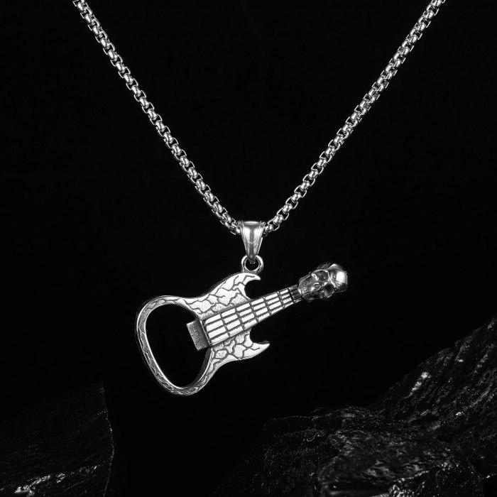 European Style Retro Skeleton Guitar Bottle Opener Men Titanium Steel Necklace Net Red Jewelry Gb1817