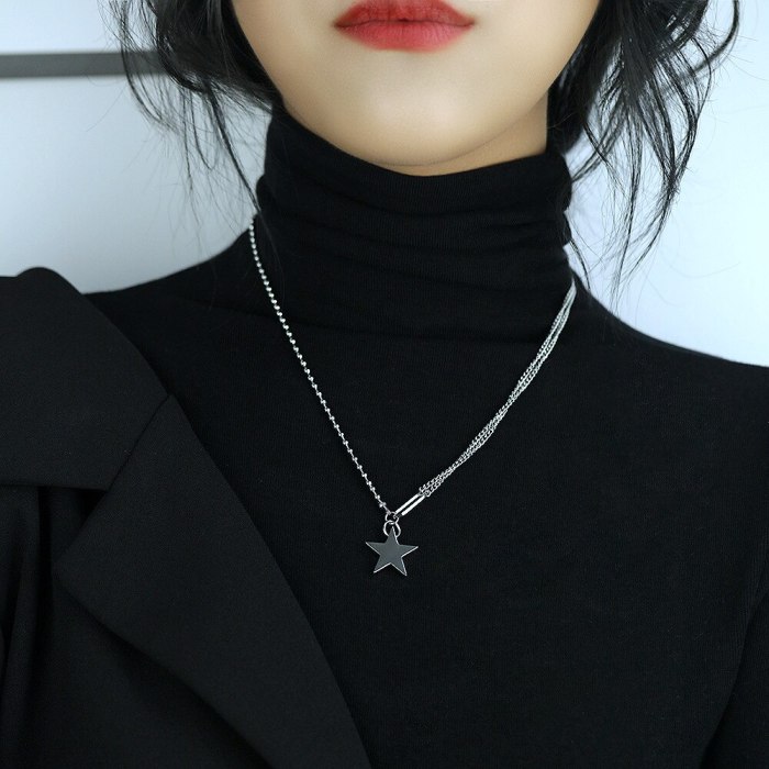 Korean Titanium Steel Simple Five Pointed Star Necklace Female Fashion Clavicle Chain Personality Ins Neck Chain GB1798