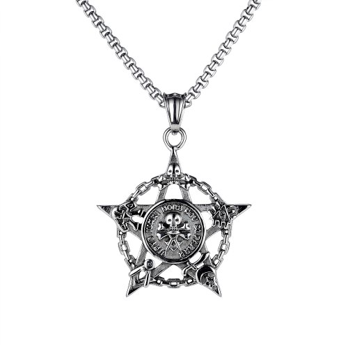 European and American Jewelry Ring Hollow Skull Five-pointed Star Pendant Men's Fashion Titanium Steel Necklace Gb1815